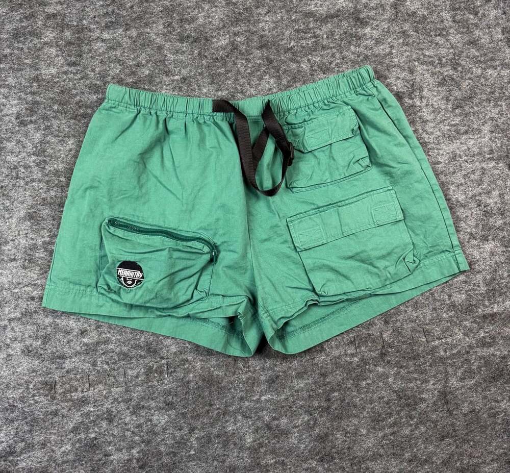 MerakiTay Cargo Shorts Size L Green Multi Pocket Embroidered